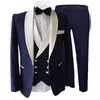 Costumes pour hommes Blazers Solide 3 pièces Costume d'affaires formel Blanc Châle Revers Slim Fit Tuxedos Homme Blazer pour veste de mariage Gilet Pantalon 230921