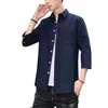 Men's Casual Shirts Autumn Mens Korean Fashion Loose Handsome 3/4 Sleeve Shirt Trendy Clothing Plus Size 5XL