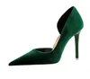 حذاء اللباس 34-43 الموضة مأدبة عالية الكعب الخنزير المدببة الجانب جوفاء أخضر للنساء مضخات سوداء