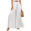 Kvinnor Pants Women Comfy byxor Solid Color Ladies Wide Leg Elastic midja Elegant Loose Bohemian Style Office Lady Lady