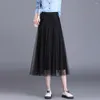 Röcke Vintage Tüllrock Frauen Hohe Taille A-Linie Plissee Mesh Maxi Lange Braut Tutu Sommer Casual Midi