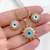 S3785 Fashion Turkish Evil Eye Biżuteria dla kobiet Sun Rhinestone Blue Eye Naszyjnik z kolczykami 2pcs/zestaw