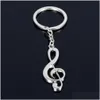 Sleutelhangers Lanyards Nieuwe sleutelhanger Ring Sier Plated Muzieknoot sleutelhanger voor auto Metaal Muzieksymbool Kettingen Drop Delivery Modetoegang Dhcc6