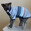 Kedi Kostümleri Sfenks Kedi Giysileri Pamuk Çizgili T-Shirt Köpek Moda Kış Yetiştiricisi Devon Rex için İyi Elastik Jumsuit HKD230921