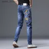 Erkek kot pantolon yüksek kaliteli baskı kot slim fit streç denim pantolon maymun baskılar dekorlar mavi kot pantolon çizikler sıradan kot; L230921