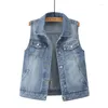 Women's Vests Fashion Spring Women Denim Vest Sleeveless Jacket Female Autumn Jean Waistcoat Collar Streetwear Outerwear