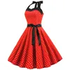 فساتين غير رسمية أساسية مثيرة رجعية Red Polka Dot Dress Audrey Hepburn Vintage Halter Dress 50S 60S Gothic Pin Up Rockabilly Dress Robe 230920