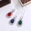 Kedjor Luxury Temperament Euro American Red/Green/Blue Cubic Zirconia Water Drop Pendant Halsband Kvinnors bröllop Retro smycken gåvor