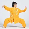 Roupas étnicas Moda Gingko Bordado Tai Chi Artes Marciais Roupas Femininas Exercício Manhã Sportswear Respirável Pérola Algodão Tang Terno