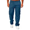 Men's Pants Men Cargo Elastic Waistband Straight Leg Multi Pockets Mid-Rise Training Clothing