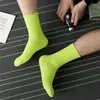 Men's Socks Harajuku Candy Color Men Crew Street Wear Fluorescent Green Neon Yellow Sport Japanese Style White Black Business