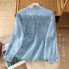 Damskie bluzki drukowane koszule Summer luźne chiński styl damski odzież długie rękawy bawełniane lniane topy ycmyunyan