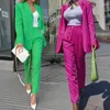 Pantalon de deux pièces pour femmes Costumes de pantalon rayé de mode pour femmes vert rouge simple boutonnage femme blazers occasionnels crayon pantalon veste d'affaires