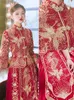 エスニック衣類中国語スタイルxiuheブライダル2023カップルレッドフェニックス刺繍チョンサムqipao伝統的なウェディングドレスサイズS-6xl