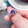 Cluster Rings VVS Grade London Blue Topaz Ring 6mm Natural Silver For Daily Wear 925 Gemstone Jewelry