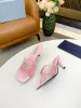 23SS Designer Brand High Heels Square Toe Slippers Triangle Classic LOGO Fashion Casual Sandals Girls Slippers High Heels Multi Colours Choose Size 35-43