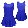 Dancewear Figure Skating Dress for Kids Girls Performance Costumes Rhinestone Mesh Splice Ballet Dance Dresses Gymnastics Leotards 230920