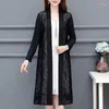 Kvinnors blusar pendling GASE JACQUARD Vävning Öppen Stitch Spring Summer Casual Long Sleeve Clothing Stylish Sipped Straight Midi Blus