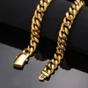 6-14mm Hip Hop Stainless Steel Miami Cuban Link Chain Bibcock Clasp Mens Simple 18K Real Gold Plated Clasp Jewelry