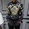 2020 noir or imprimé chemises hommes Baroque coupe ajustée fête Club chemise hommes Camisa Homem luxe à manches longues chemise de grande taille 4XL3002