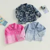 Jacken Mode Frühling Herbst Kleinkind Kinder Baby Jungen Mädchen Jeans Mantel Jacke GradientFloral Print Knopf Tasche Denim Tops Outwear 230920