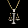 Iced Out Zircon Balance Libra Escala Pingente Prata Ouro Material Cobre Mens Hip Hop Colar Chain246Q