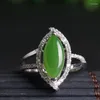 Bagues de cluster Real Green Jade Bague Hetian Redimensionnable Émeraude 925 Sterling Argent Femmes Bijoux Nickles Diamant