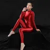 Women's Jumpsuits Rompers Sexy Women Full Body Bodysuit High Elasitc Clubwear Sheer Smooth Pants Oil Gloosy Sexy Tight Shaping Candy Color F37 L230921