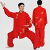 Etnische kleding Volwassen Tai Chi Set Unisex Lente Herfst Lange mouwen Stretch Parel Katoen Nationale stijl Borduren Vechtsportpraktijk