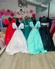 Shimmer Satin Formell aftonklänning 2K24 Puff Sleeve V-ringad lady Pageant Prom Cocktail Party Gown Saudi Arabia Red Carpet Runway Drama Crystal Aqua Emerald Winter