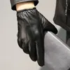 Перчатки с пятью пальцами, мужские деловые перчатки из овечьей кожи, зимние, с полным пальцем, сенсорный экран, коричневые, для езды на мотоцикле 230921