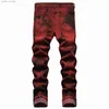 Męska marka dżinsów dżinsy Wysokiej jakości szczupły krawat Dye śnieg cegły czerwony dżins proste spodnie vintage streetwear moda swobodne spodnie L230921