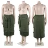 Two Piece Dress Plus Size Elastic Waist Khaki Army Green Cargo Skirt 2023 Summer Women Y2K Front 3D Pockets Center Zipper Midi Skirts Streetwear 230920