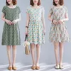 Casual Dresses 2023 Summer Women's Floral Short Sleeve Dress Kvinnlig Loose Cotton Silk Ladies O-Neck A-Line Vestidos D49