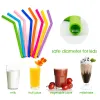 All-Match-Silikon-Trinkhalm, gebogener gerader Strohhalm für Fruchtsaft, Kaffee, Soda, Milch, Umweltschutzhülle mit Reinigungsbürste