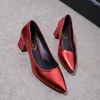 Elbise ayakkabıları kadın pompalar 2023 sivri sığ kalın yüksek topuk moda katı pu deri çalışma 5 cm topuklu