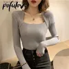 Chandails pour femmes Femmes Pull Pull À Manches Longues Top Col Carré Casual Mode Femmes Jumper Sexy Tricots Pull Tops Dropshipping L230921