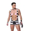 Striped Men Prisoner Costume Halloween Cosplay Uniform Sexy Lingerie Set Suspender Boxer Shorts With Hat Chain Collar Wristbands243p