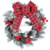 Christmas Decorations Bowknot Christmas Advent Wreath Cordless Berry Garland Lightable Artificial With Led Light String for Door Window Wall Fireplace HKD230921