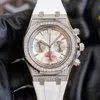 Mens Full Diamond Quartz Mechanical Movement Watch 42mm Waterproof Fashion Business Wristwatches