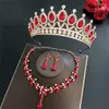 Necklace Earrings Set Gorgeous Retro Red Crystal Bride Jewelry Fashion Crown Women's Wedding Dress