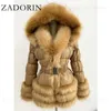 Futro dla kobiet sztuczne futro Zadorin 2023 Women Winter Płaszcz ciepła biała kaczka w dół kurtka Women Rleeve i kaptur Faux Fur Płaszcz Czarna kurtka puffer T230921