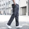 Pantalon Cargo pour hommes, pantalon de travail à jambe droite, coupe ample, en coton, salopette large d'été, multi-poches latérales, vêtements Y2k