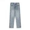 High Street Vibe Style Split Thread Pant Hem Zipper Adjustable Washable Straight Leg Jeansw7pa