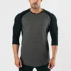 Erkekler moda moda üç çeyrek kollu tişörtler erkekler sonbahar bahar pamuk patchwork silm fit spor giyim giyim fitness t shirt spor tshirt 230921