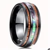 Yüzükler Moda 8mm Gül Altın Paslanmaz Çelik Erkek Hawaiian Koa Ahşap ve Abalone Kabuk Opal Kakma Ring Band Damla Teslimat Mücevher Dhhug