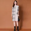 2023 Office Lady Plaid Pulls Robe Automne Hiver Manches Longues Vacances Fête Contraste Couleur Pull tricoté Robe Femmes Designer O-Cou Slim Fit Élégant Midi Robes