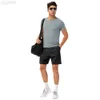 Desginer al Yoga Sports Fitness Summer Green Sweat-Absorving Mens Clothingのための高袖のTシャツの高弾性