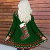 Women's Trench Coats Spring And Autumn Long Sleeve Jacket Casual Scarf Collar Retro Cardigan Christmas Santa Claus Printed Windbreaker