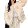 Womens Fur Faux Fur Womens Long Sleeve SingleBreasted Lamb Wool Coat Vintage Elegant ONeck Faux Fur Plush Outerwear with Pockets D10 22 Dropship 230920
